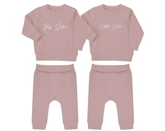 Big & Little Sister Baby Toddler Sustainable Sweatshirt and Joggers Set Matching Outfits