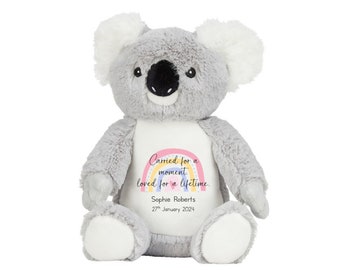 Personalised Baby Loss Memory Keepsake Name Date of Birth Pink Rainbow Grey Koala Bear Plush Cuddly Toy