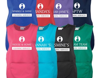Ladies Personalised Text Cleaning Services Tabard Apron Custom Design Cleaner Uniform
