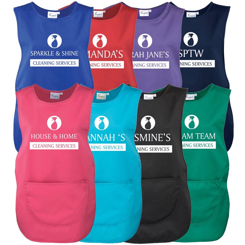 Ladies Personalised Text Cleaning Services Tabard Apron Custom Design Cleaner Uniform image 1