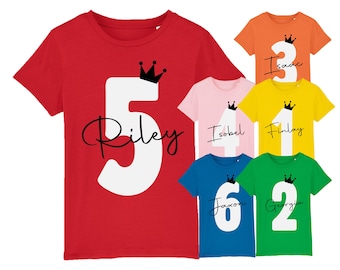 Kids Personalised Name & Age Birthday T-Shirt