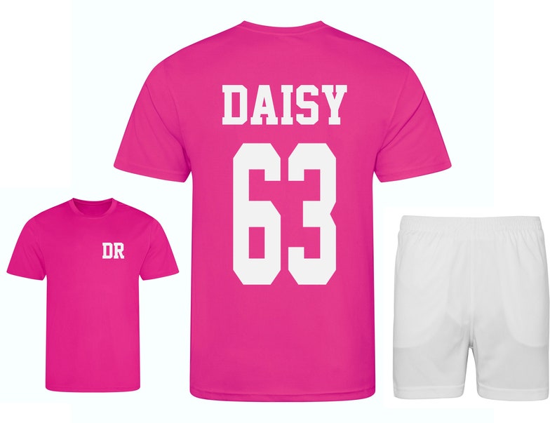 Kids Personalised Football Kit Shirt Shorts Name Number Hot Pink