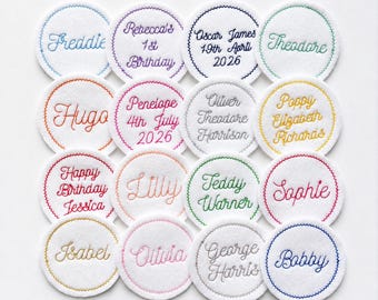 Personalised Embroidered Text Circle Patch Iron On & Sew On Custom Name Badge