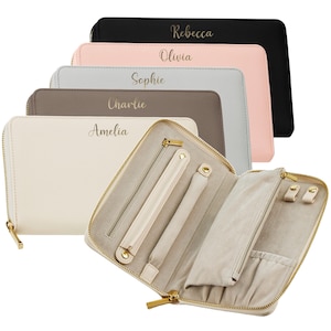 Personalised Name Vegan Faux Leather Travel Jewellery Case - Custom Monogram Gifts For Her
