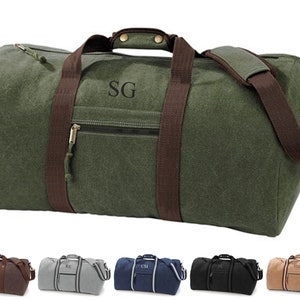Sac de nuit fourre-tout en toile vintage monogramme week-end avec initiales personnalisées
