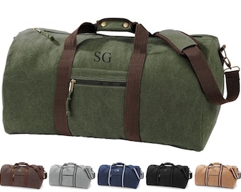 Gepersonaliseerde Initialen Monogram Weekend Vintage Canvas Holdall Overnighter Bag