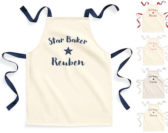 Kids Personalised Name Star Baker Fairtrade Cotton Craft Apron