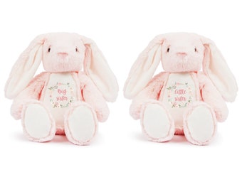 Big & Little Sister Wreath Pink Bunny Rabbit Plush Cuddly Toy