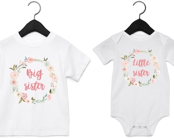 Big and Little Sister Wreath T-Shirts and Bodysuits
