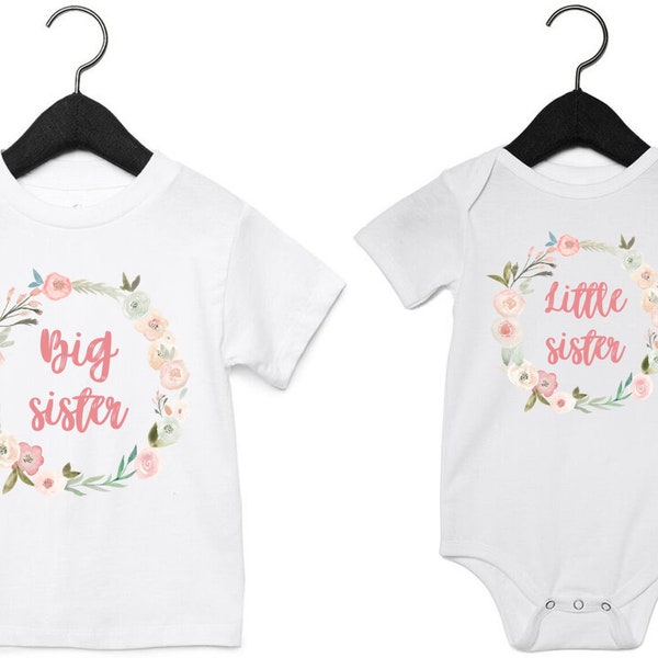 Big and Little Sister Wreath T-Shirts and Bodysuits