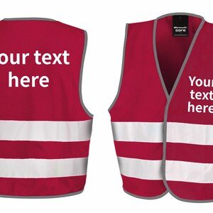 Gepersonaliseerde tekst voor kinderen Hi-Vis gilet Reflecterend veiligheidsvest Burgundy