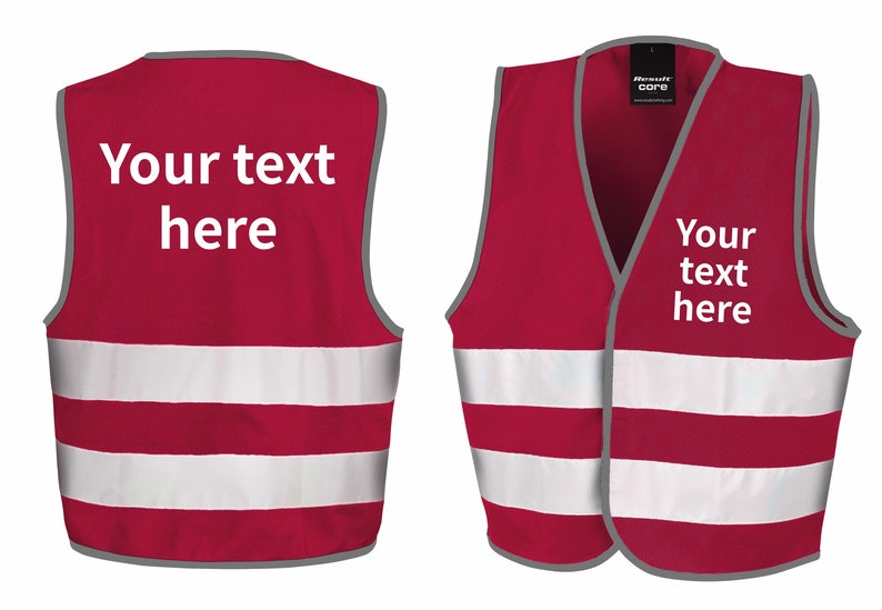 Children's Personalised Text Hi-Vis Waistcoat Reflective Safety Vest Burgundy