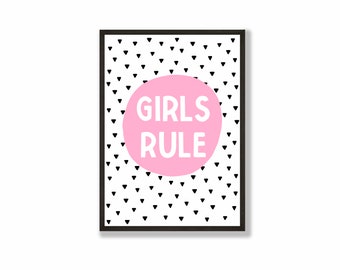 Girls Rule Print - Wall Art Posters Light Pink