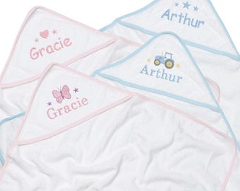 Embroidered Personalised Name Babies Hooded Towel 100% Cotton Newborn Gift