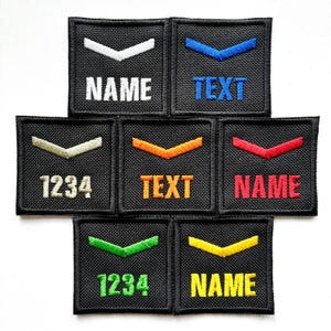 Personalised Embroidered Lance Corporal Chevron Patch 50x50mm Sew/Iron/Velcro Custom Text Badge Black