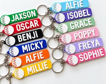 Personalised Name Cricket Ball Keyring - Backpack Keychain Club Kit Bag Dad Gift