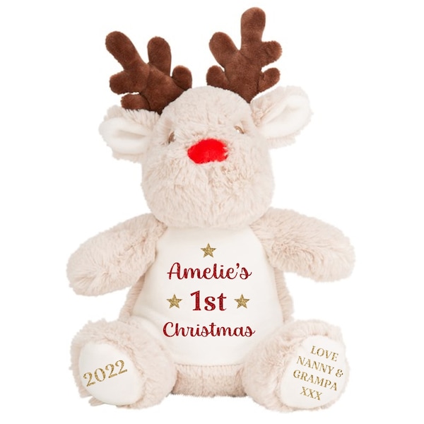 Baby's First Christmas Personalised Name Reindeer Plush Cuddly Toy