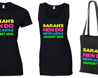 Personalised Neon Hen Party Ladies T-Shirts & Vests