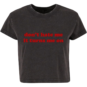 Don&#39;t Hate Me Ladies Vintage Washed Cropped Printed T-Shirt Cute Y2K Baby Tee