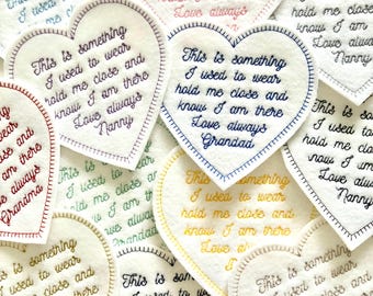 Personalised Embroidered Something I Used To Wear Heart Patch Iron On & Sew On Custom Name Text Memory Cushion Bear