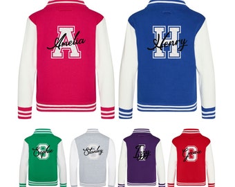 Kids Personalised Glitter Initial Name Varsity Jacket