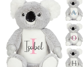 Personalised Name Initial Grey Koala Bear Plush Cuddly Toy