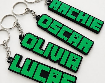 Personalised Pixel Name Keyring – Kids Gamer Gaming Keychain Party Bag Gifts