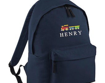 Embroidered Kids Train Personalised Name Junior Backpack Boys Custom School Rucksack Nursery Bag