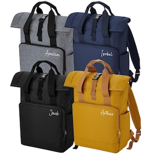 Grand sac à dos recyclé pour ordinateur portable avec nom personnalisé, sac à dos scolaire, sac à dos universitaire