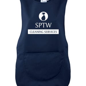 Ladies Personalised Text Cleaning Services Tabard Apron Custom Design Cleaner Uniform Navy