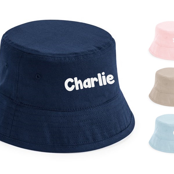 Kids Personalised Name Organic Cotton Bucket Summer Sun Hat UPF50+