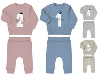 Personalised Name Age Baby & Toddler Sustainable Sweatshirt and Joggers Set Birthday Year Outfit