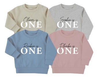 Gepersonaliseerde naam I Am One Duurzame Sweatshirt voor baby's en peuters Eerste verjaardag Outfit