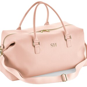Personalised Initials Vegan Faux Leather Weekend Holdall Bag With Detachable Strap - Custom Monogram Gifts For Her Pink