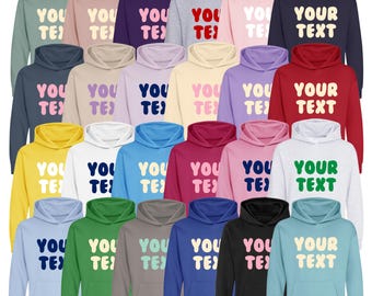 Personalised Bubble Font Text Hoodie (Kids & Adults Sizes) Custom Name Your Design Girls Boys Ladies Mens
