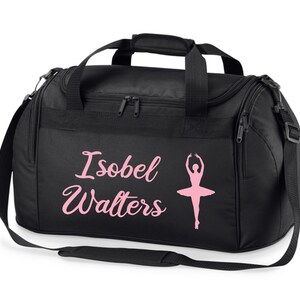 Personalised Name Ballet Dancer Holdall Bag Black/Light Pink