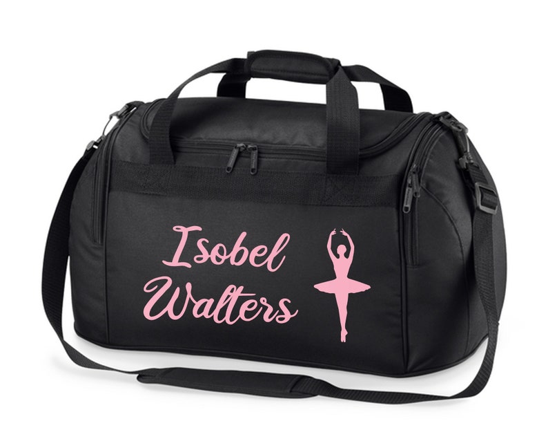 Personalised Name Ballet Dancer Holdall Bag Black/Light Pink
