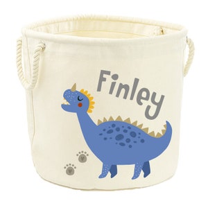 Personalised Name Blue Dinosaur Canvas Toy Storage Tub
