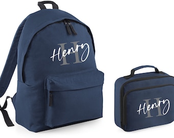 Personalised Letter Name Backpack & Lunch Bag Set (Navy)