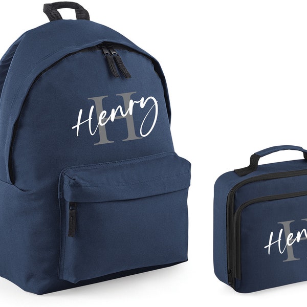 Personalised Letter Name Backpack & Lunch Bag Set (Navy)