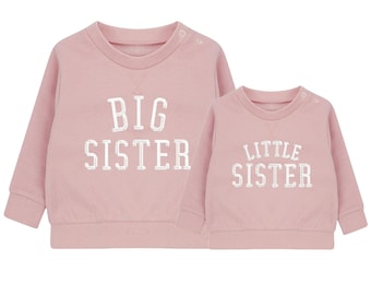 Embroidered Big & Little Sister Girls Sustainable Sweatshirts Baby and Toddler Pink Varsity Matching New Siblings