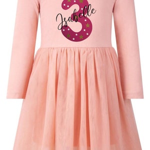 Girls Personalised Name & Age Birthday Party Tutu Dress Dusty Pink