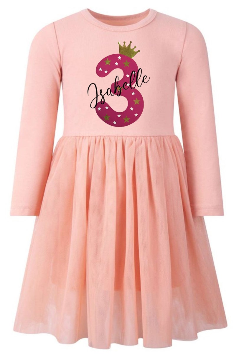 Girls Personalised Name & Age Birthday Party Tutu Dress Dusty Pink