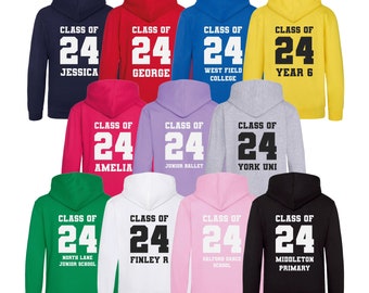 Gepersonaliseerde Leavers Hoodies (maten voor kinderen en volwassenen) Klasse van 2024 Primary Secondary School College University