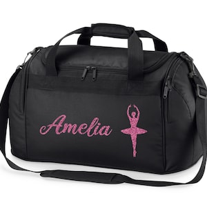 Personalised Name Ballet Dancer Holdall Bag Black/Pink Glitter