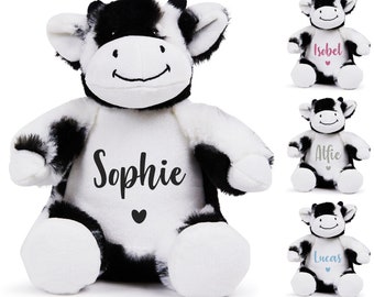 Personalised Name Black & White Cow Plush Cuddly Toy