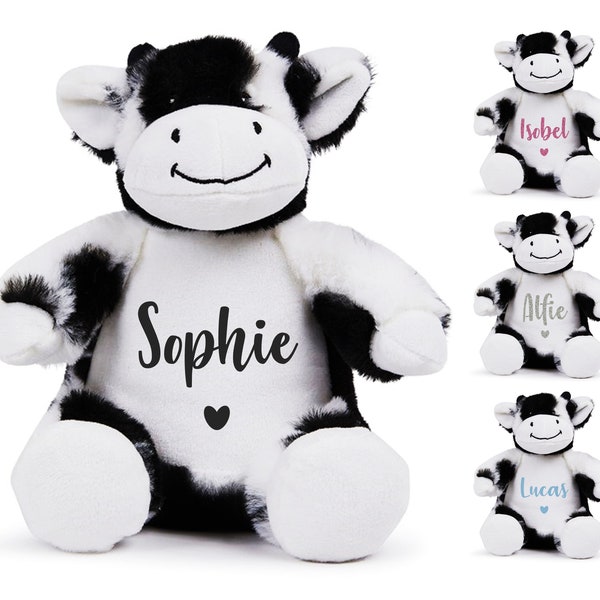 Personalised Name Black & White Cow Plush Cuddly Toy