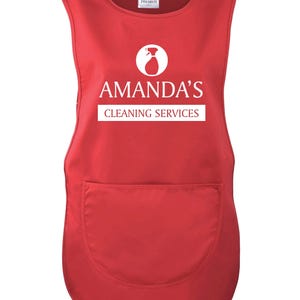 Ladies Personalised Text Cleaning Services Tabard Apron Custom Design Cleaner Uniform Red