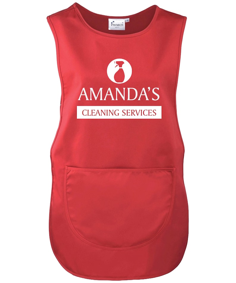 Ladies Personalised Text Cleaning Services Tabard Apron Custom Design Cleaner Uniform Red
