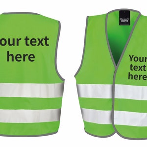 Gepersonaliseerde tekst voor kinderen Hi-Vis gilet Reflecterend veiligheidsvest Lime Green